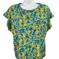 Michael Kors Women's Green/Blue Floral Short Sleeve T-Shirt - L