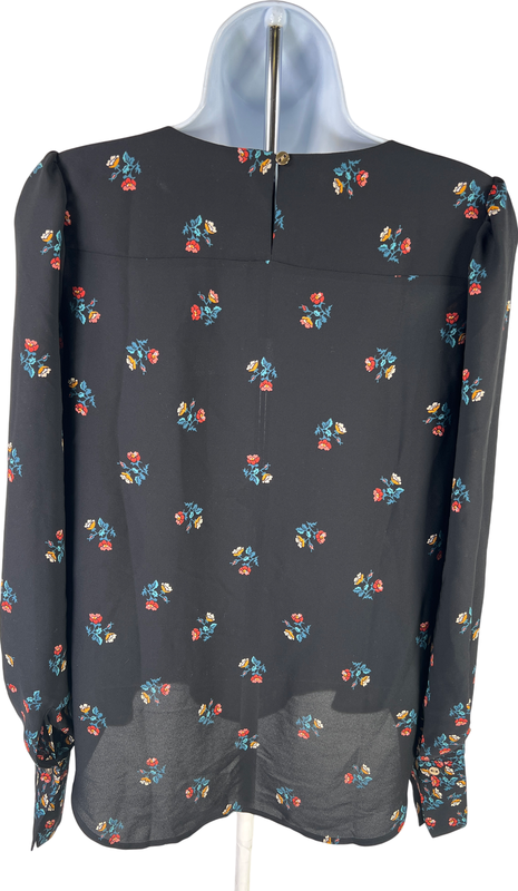 NEW LOFT Women’s Black Floral Semi Sheer Long Sleeve Blouse - XXS image 2