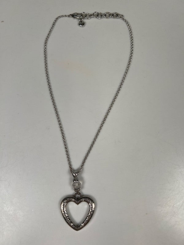 Brighton Women's Silver Pleate Heart Swarovski Pendant 8.5in Chain Necklace image 2