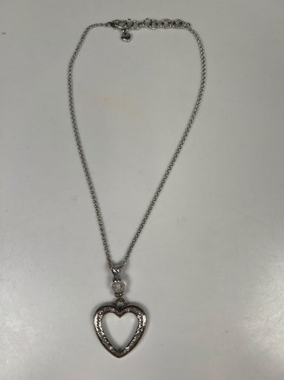 Brighton Women's Silver Pleate Heart Swarovski Pendant 8.5in Chain Necklace image 2