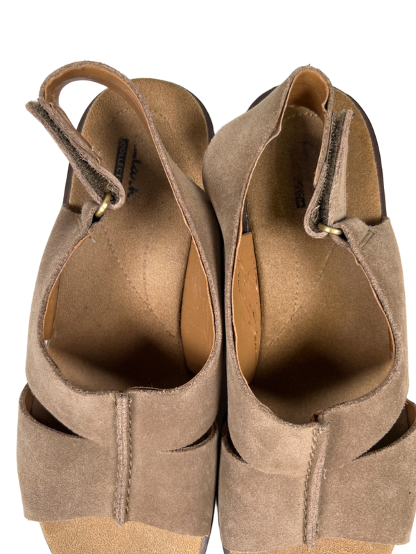 Clarks Collection Women's Tan Suede Cork Open Toe Slingback Wedge Sandals - 7 image 3