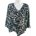 Chico's Women's Blue/Brown 3/4 Roll Sleeve V-Neck Blouse - 1/US M