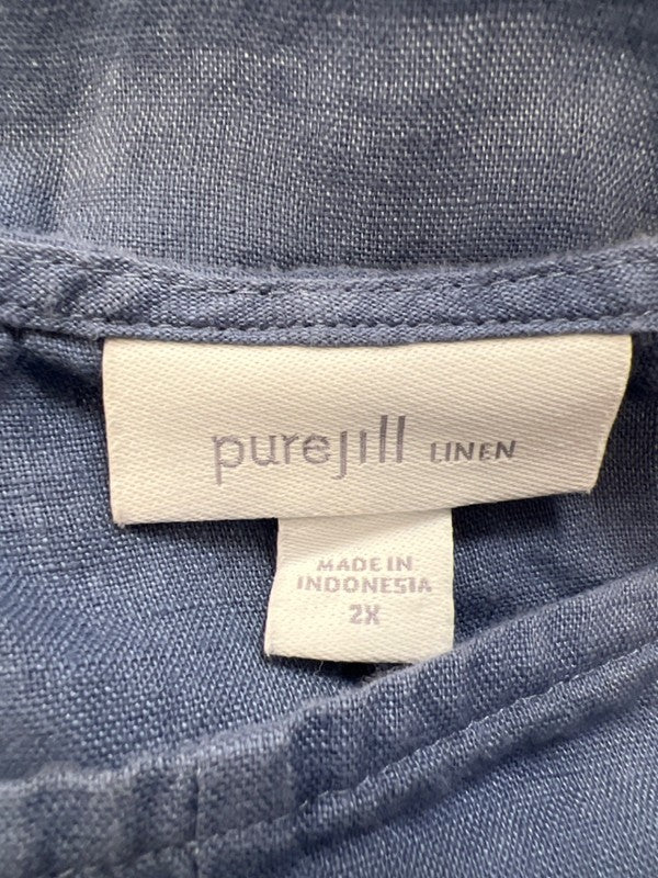 J Jill PureJill Women's Blue Linen Scoop Neck Short Cuff Sleeve Shirt - 2X Plus image 3