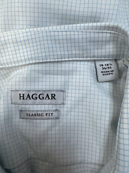 Haggar Men's White/Blue Checkered Print Long Sleeve Button Up Shirt - 34/35 image 3