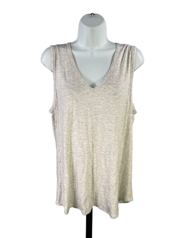 Adrienne Women's Ivory Heathered V-Neck Stretch Soft Tank Top - L