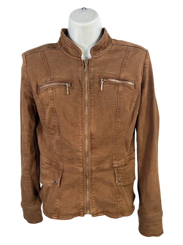 White House Black Market Women's Brown Long Sleeve Full Zip Moto Jacket - 2