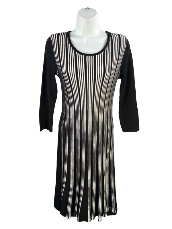 Nina Leonard Women's Black/White Striped 3/4 Sleeve Sweater Dress - S