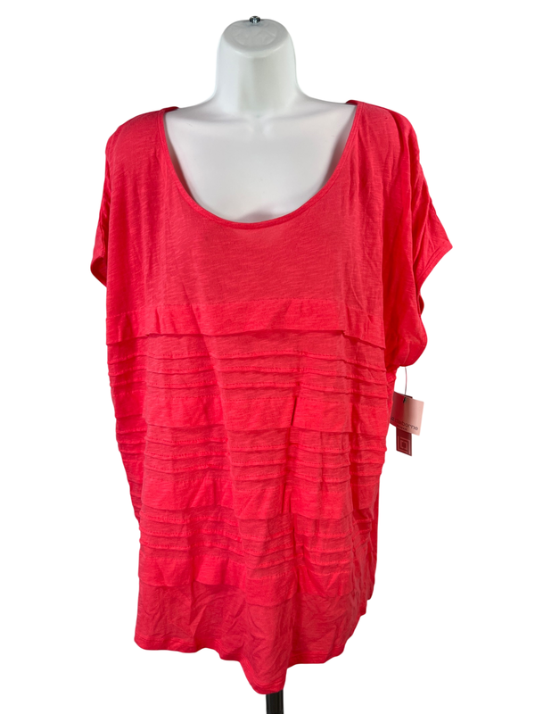 Liz Claiborne Women's Pink/Red Layered Front Cap Sleeve T-Shirt - Plus 3X