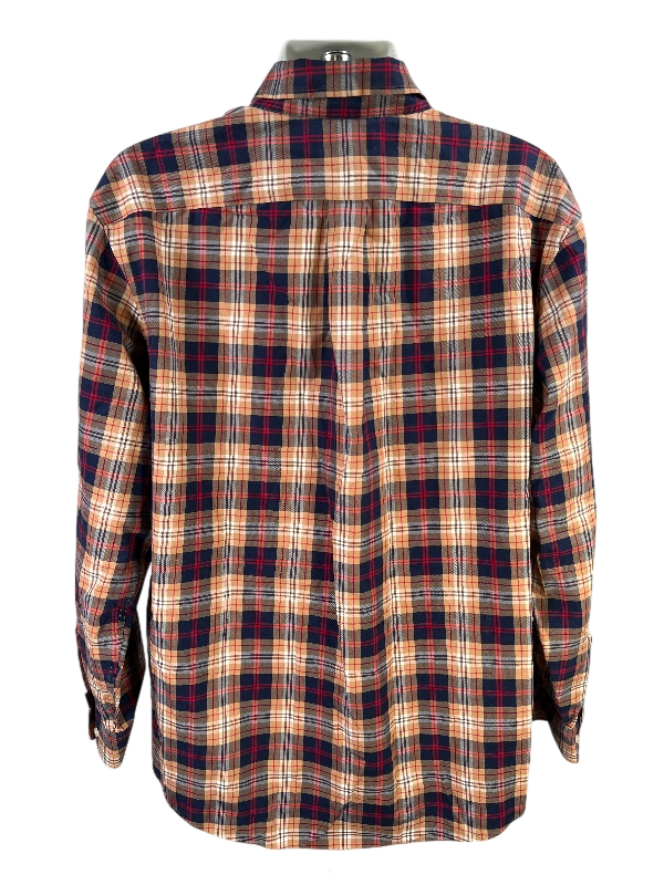 Lands End Men's Blue/Brown Plaid No Iron Twill Button Up Shirt - XXL image 2