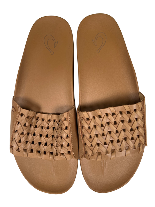 Olukai Women's Tan Leather Woven Kamola Slide Sandals - 9 image 3