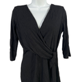White House Black Market Women's Black Faux Front Wrap Elbow Sleeve Blouse - M