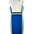 Calvin Klein Women's White/Blue Colorblock Sleeveless Sheath Midi Dress - 12