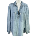 Lou & Grey Women's Blue V Neck Distressed Pockets Long Sleeve Shirt - XL