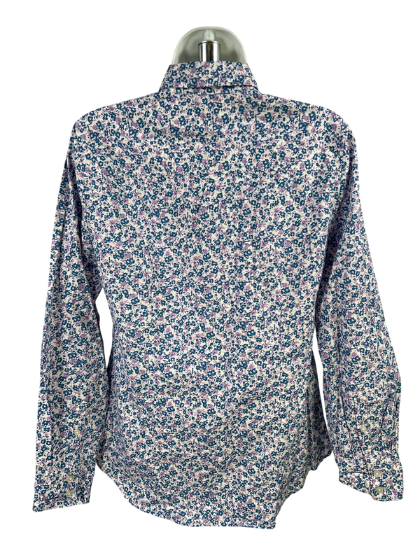J.Crew Women's Blue/Floral Long Sleeve Button Up Poplin Shirt - S image 2