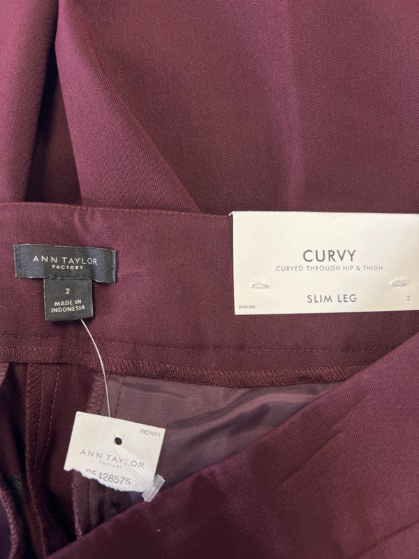 Ann Taylor Women's Burgundy/Red Curvy Slim Leg Dress Pants - 2 image 3