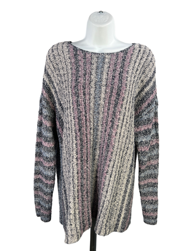 J.Jill Women's Purple/White Long Sleeve Crewneck Sweater - L