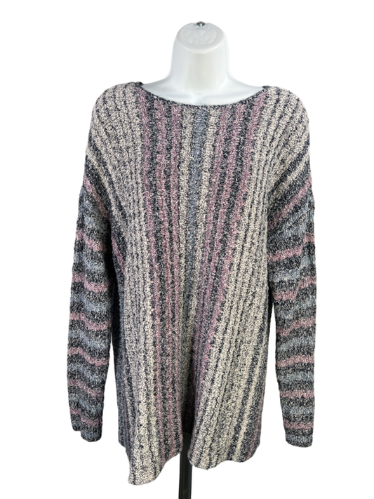 J.Jill Women's Purple/White Long Sleeve Crewneck Sweater - L