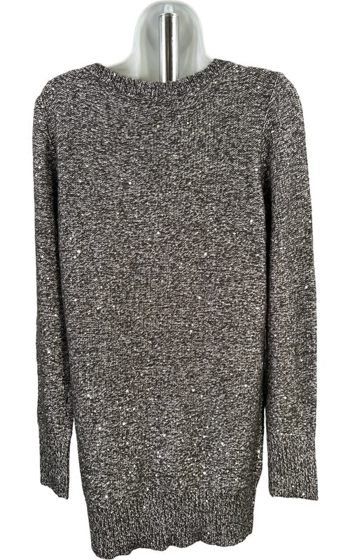 White House Black Market Women’s Black Long Sleeve Sequin Tunic Sweater - S image 3