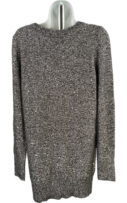 White House Black Market Women’s Black Long Sleeve Sequin Tunic Sweater - S image 3