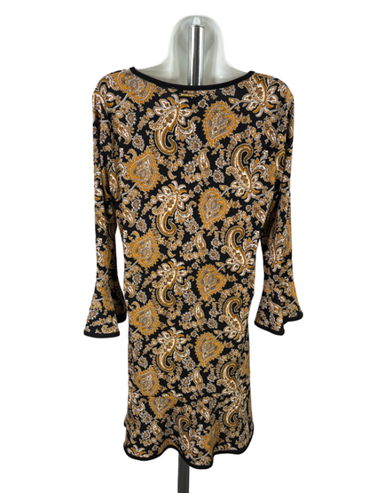Michael Kors Women's Black/Gold Paisley 3/4 Bell Sleeve Shift Dress - M image 2