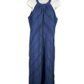 Tommy Bahama Women's Blue Eyelet Halter Side Slit Lined Maxi Dress - M