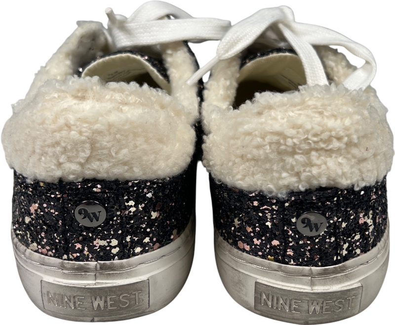 Nine West Women’s Black Glitter Sherpa Trim Lace Up Sneakers - 7.5 image 4