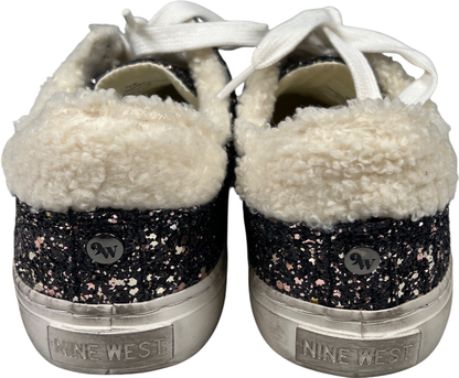 Nine West Women’s Black Glitter Sherpa Trim Lace Up Sneakers - 7.5 image 4