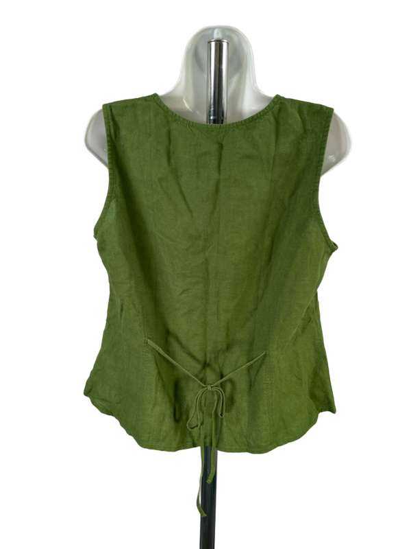 Banana Republic Women's Green Linen Blend Button Up Tie Back Sleeveless Top - 12 image 2