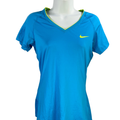 Nike Women's Blue Short Sleeve Pro Fitted V-Neck Athletic T-Shirt - M