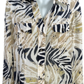 Michael Kors Women’s Beige/Blue Long Sleeve Semi Sheer Button Up Blouse - 2