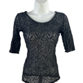 Wolford Women's Black Floral Sheer Short Sleeve Fitted Shirt - M