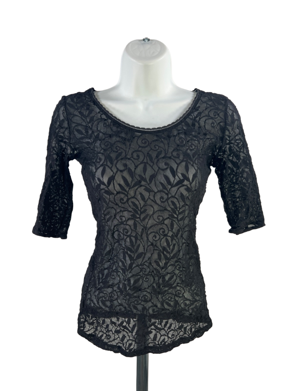 Wolford Women's Black Floral Sheer Short Sleeve Fitted Shirt - M