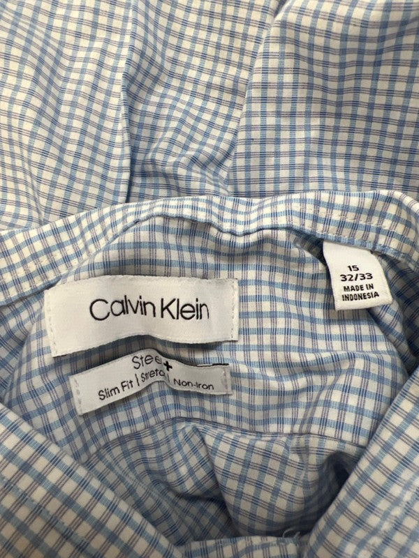Calvin Klein Men's White/Blue Steel+ Slim Fit Long Sleeve Button Up Shirt - 15 image 3