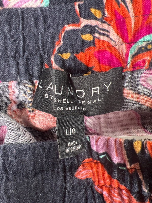 Laundry by Shelli Segal Womens Blue Floral Linen Blend Wide Cropped Leg Pants -L image 3