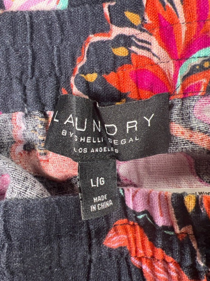 Laundry by Shelli Segal Womens Blue Floral Linen Blend Wide Cropped Leg Pants -L image 3