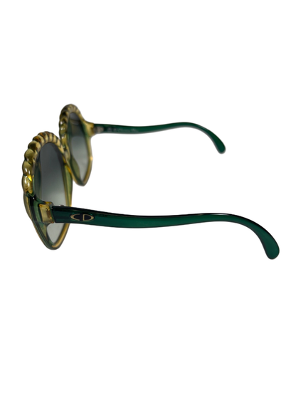 Christian Dior Women's Green/Yellow Two Tone Scalloped Vintage Sunglasses image 6