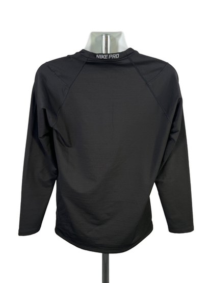 Nike Men's Black Pro Dri-Fit Fitted Warm Logo Long Sleeve Shirt - L image 2