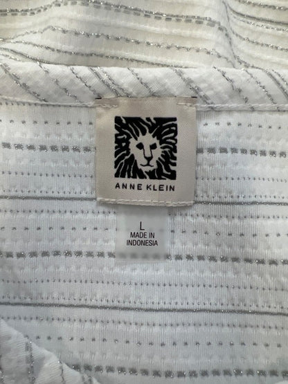 Anne Klein Women's White Metallic Short Sleeve T-Shirt - L image 3