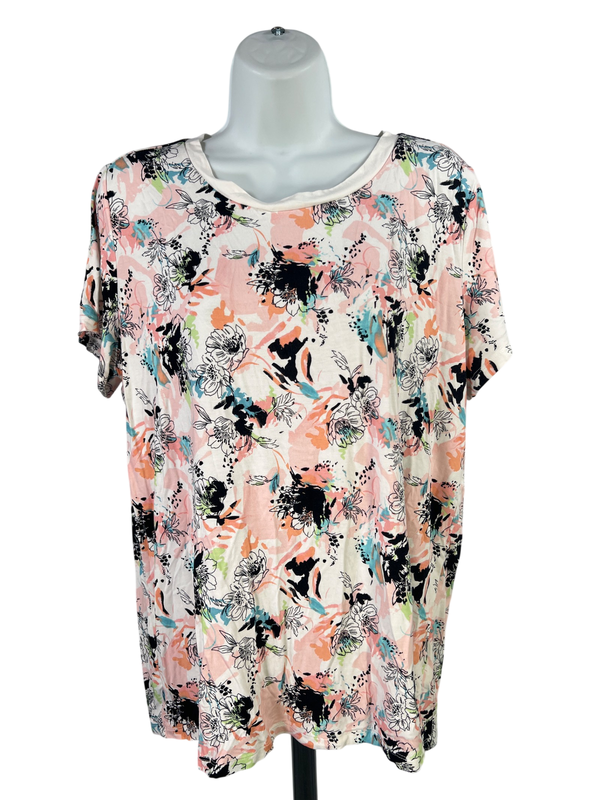 Torrid Women's Pink Floral Short Sleeve Super Soft Knits T-Shirt Plus 1