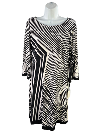 Calvin Klein Women's Black/White Striped 3/4 Sleeve Shift Dress - 6