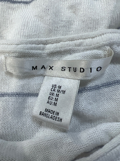 Max Studio Women's White Striped Short Sleeve Linen T-Shirt - M image 3