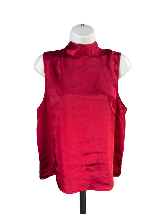 Lulus Women's Red Satin Tie Back Sleeveless Blouse - M
