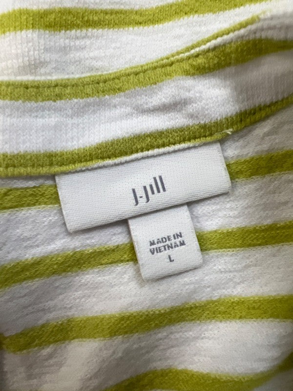 J Jill Women's White/Green Striped Button Back Short Sleeve Blouse - L image 3