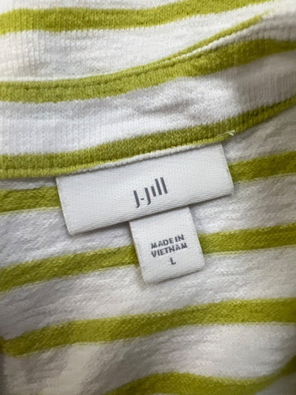 J Jill Women's White/Green Striped Button Back Short Sleeve Blouse - L image 3