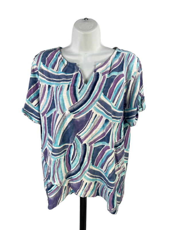 Chico's Women's Blue/Purple Short Sleeve V-Neck T-Shirt - 2/US L
