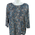 J.Jill Wearever Collection Women's Blue 3/4 Sleeve Knotted Side Shirt - S