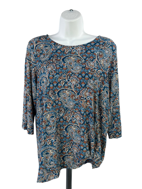 J.Jill Wearever Collection Women's Blue 3/4 Sleeve Knotted Side Shirt - S