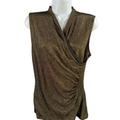 Lauren Ralph Lauren Women's Yellow Metallic Faux Wrap Sleeveless Blouse - M