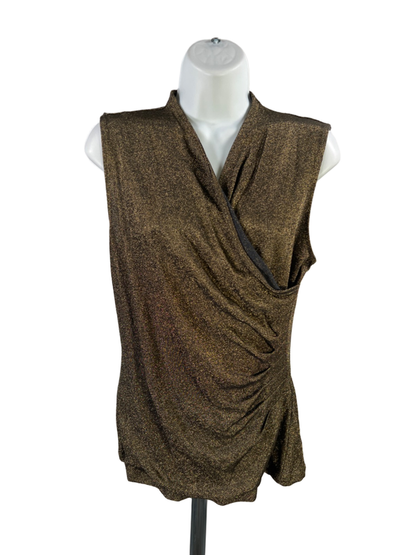 Lauren Ralph Lauren Women's Yellow Metallic Faux Wrap Sleeveless Blouse - M