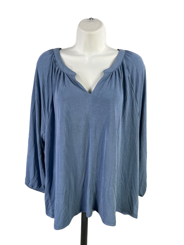 Lucky Brand Women's Blue Long Sleeve V-Neck Blouse - XXL